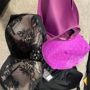Cacique, dream fit and Ashley Stewart Black and Purple Lace Balconette Bras
